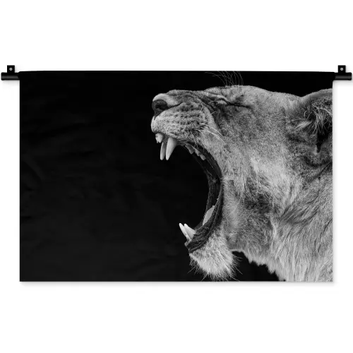 Dieren - Leeuw - Zwart - Wit - Portret Wandkleed katoen klein -zz3d