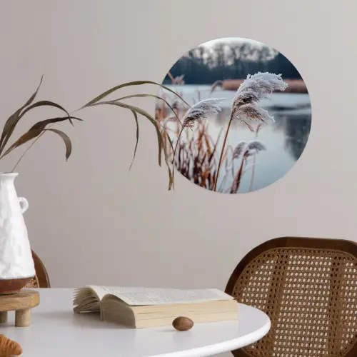 Riet - Gras - Natuur - Winter - Meer Wandcirkel behangsticker klein -sfeer3
