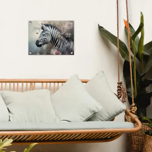 Zebra - Wilde dieren - Vlinder - Bloemen tuinposter los doek klein -sfeer7