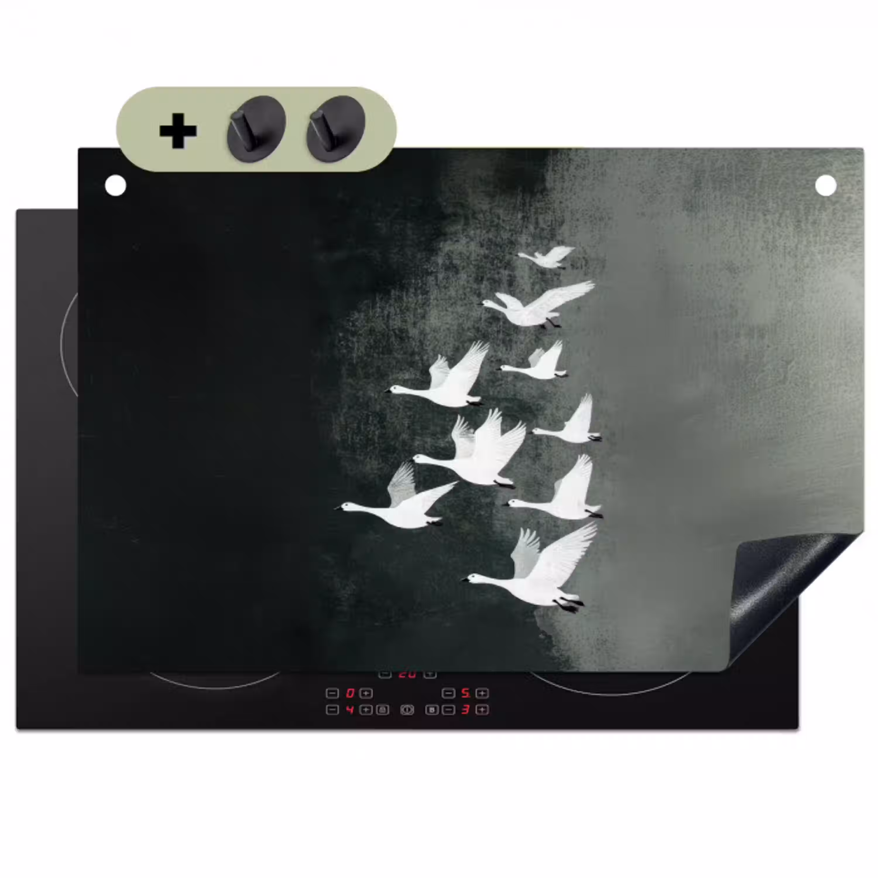 Vogel - Japandi - Groen Inductie beschemer met haakjes klein -3d