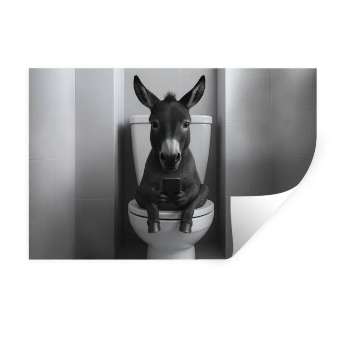 Ezel - Telefoon - Toilet - Zwart - Wit Muursticker klein -3d