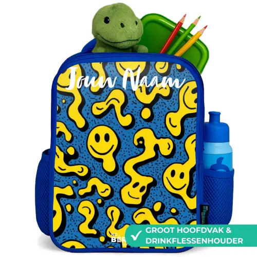 Smiley - Geel - Blauw Kinderrugzak - Blauw middel -inhoud_NL
