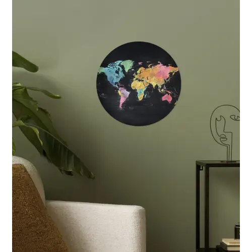 Wereldkaart - Krijtstrepen - Regenboog Wandcirkel behangsticker klein -sfeer2