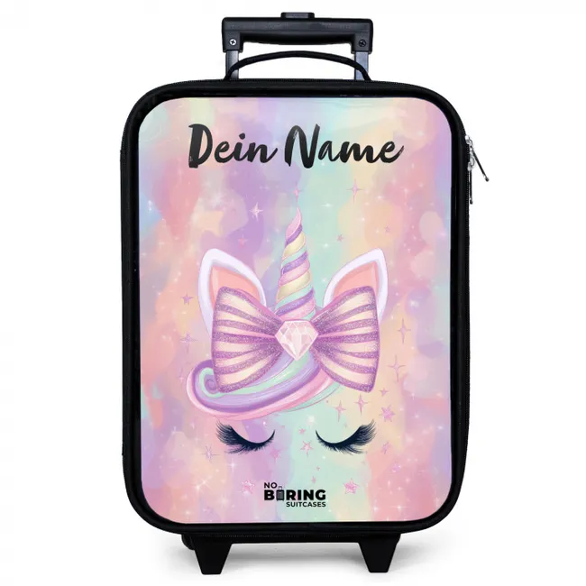 Kinderkoffer mit Name - Einhorn - Glitzer - Regenbogen - Pastell