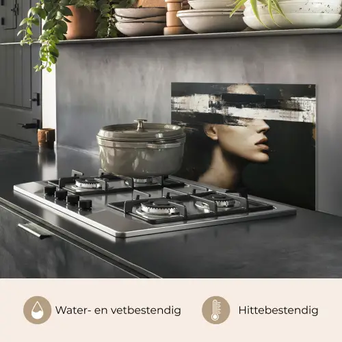Gezicht - Vrouw - Zwart - Abstract keuken achterwand spatscherm klein -usp_NL