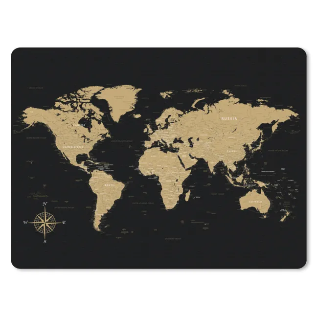 Mouse Pad - World map - Beige - Black