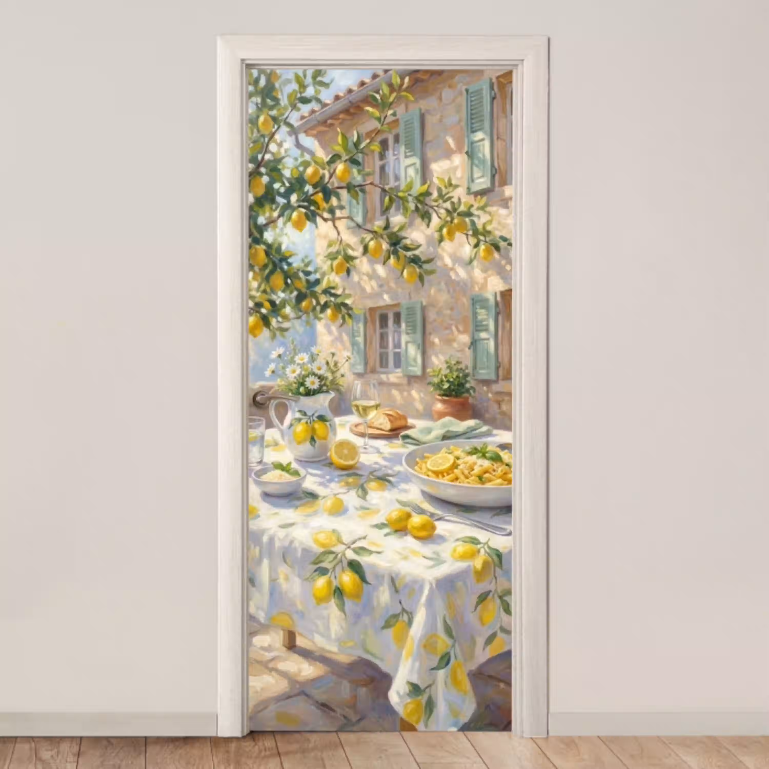 Eten - Terras - Zomer - Geschilderd - Geel deurposter klein -3d_beige