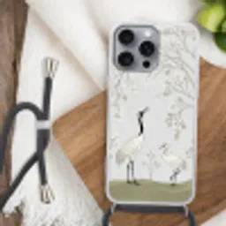 Minimalistisch - Kraanvogels - Blauw Hoesje iPhone 16 Pro Max met koord klein -sfeer4