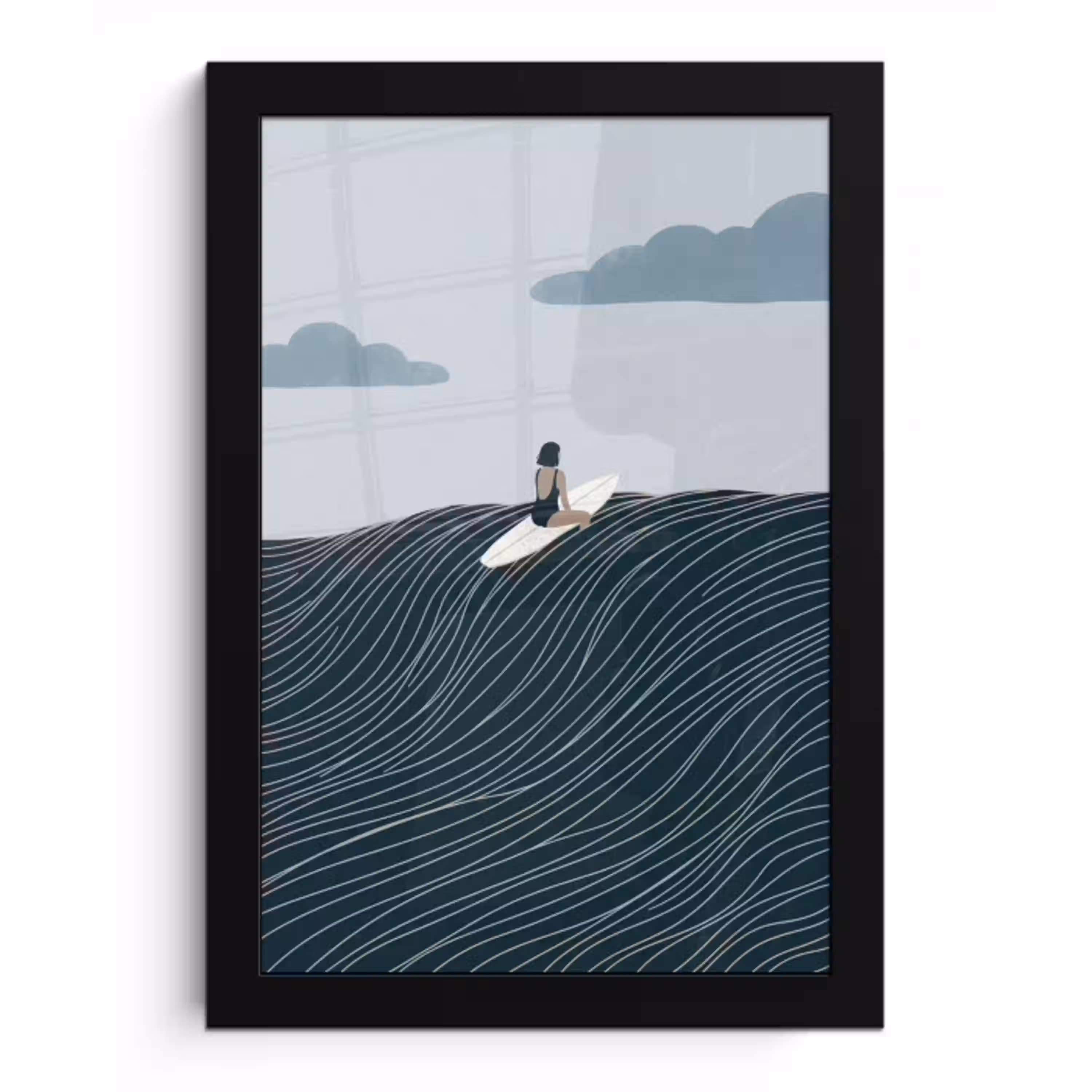 Persoon - Surfen - Oceaan - Natuur - Modern fotolijst zwart zonder passe partout klein -3d