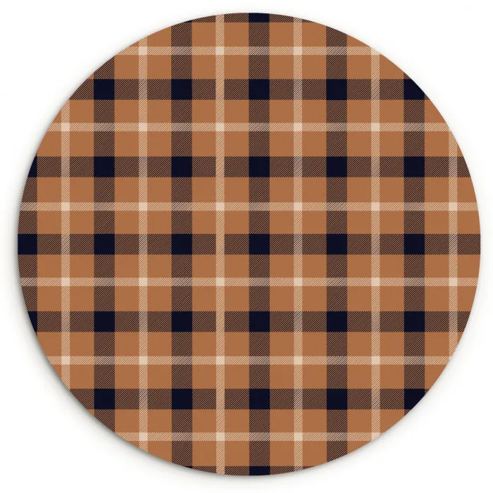 Plaid - Patroon - Vierkant - Bruin Wandcirkel plexiglas klein 852 -3d
