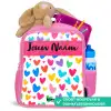 Hartjes - Kleurrijk - Patroon Kinderrugzak - Roze middel -inhoud_NL