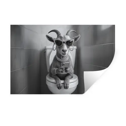 Geit - Telefoon - Toilet - Zwart - Wit Muursticker klein -3d