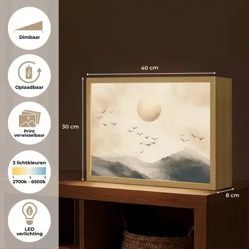 Landschap - Japandi - vogel Light Box met batterij (Wandlamp) middel -USP_websiteoverzichtNL