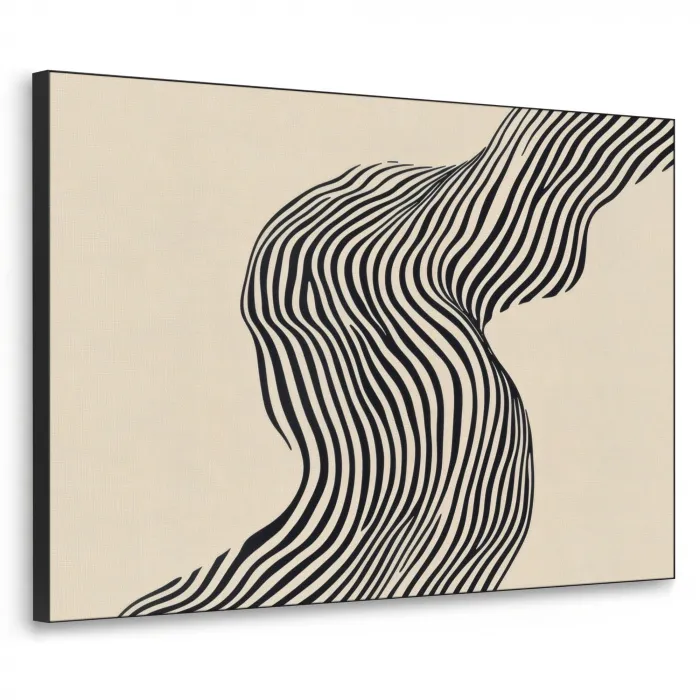 Golvend - Lijnen - Abstract - Silhouet Textielframe zwart klein -3d
