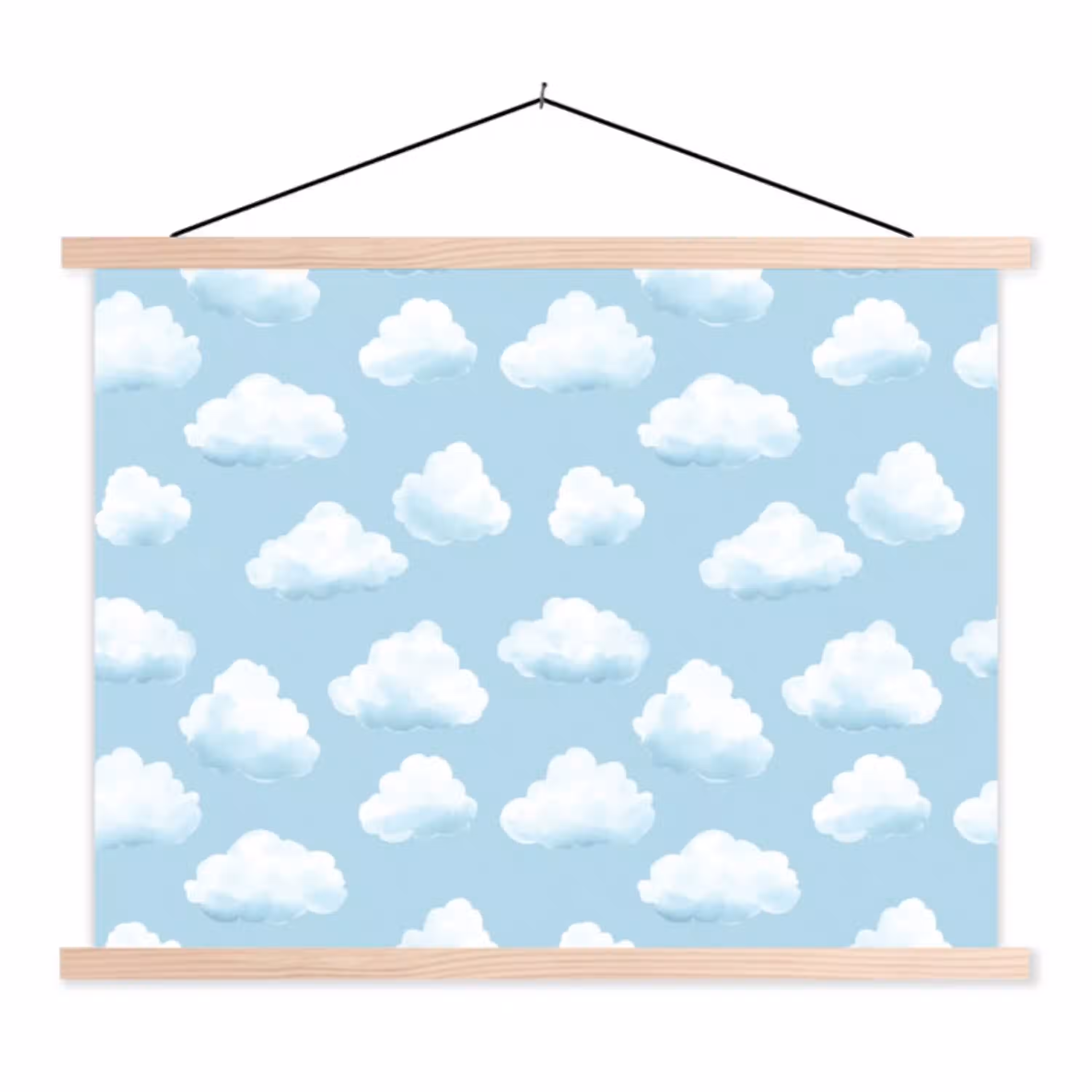 Wolken - Illustratie - Blauw textielposter latten blank klein 122 -3d