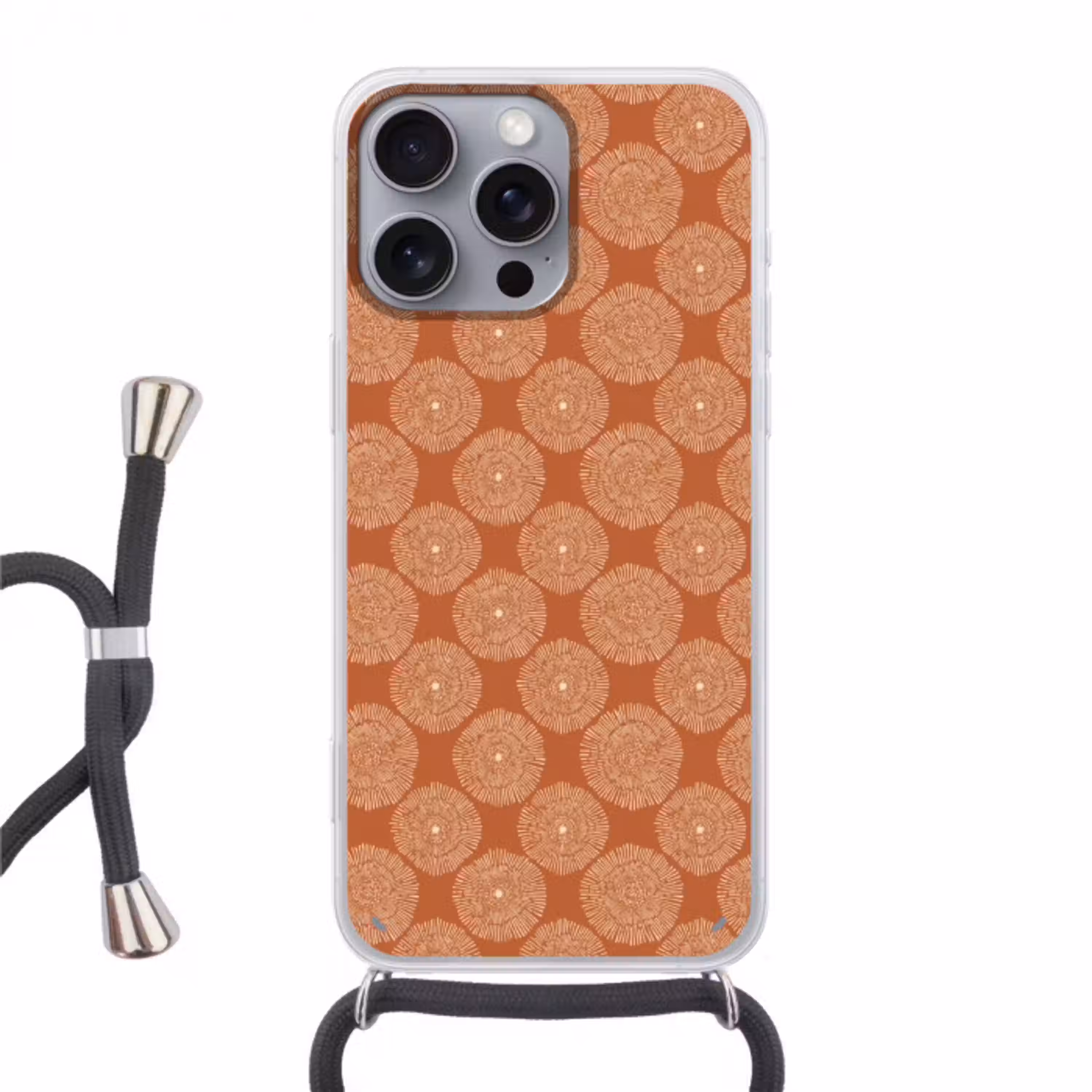 Cirkels - Grafisch - Patroon - Terracotta Hoesje iPhone 16 Pro Max met koord klein 804 -3d