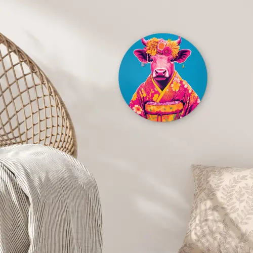 Koe - Bloemenkrans - Oorhangers - Kimono Wandcirkel kunststof plaat 5mm dik klein -sfeer5