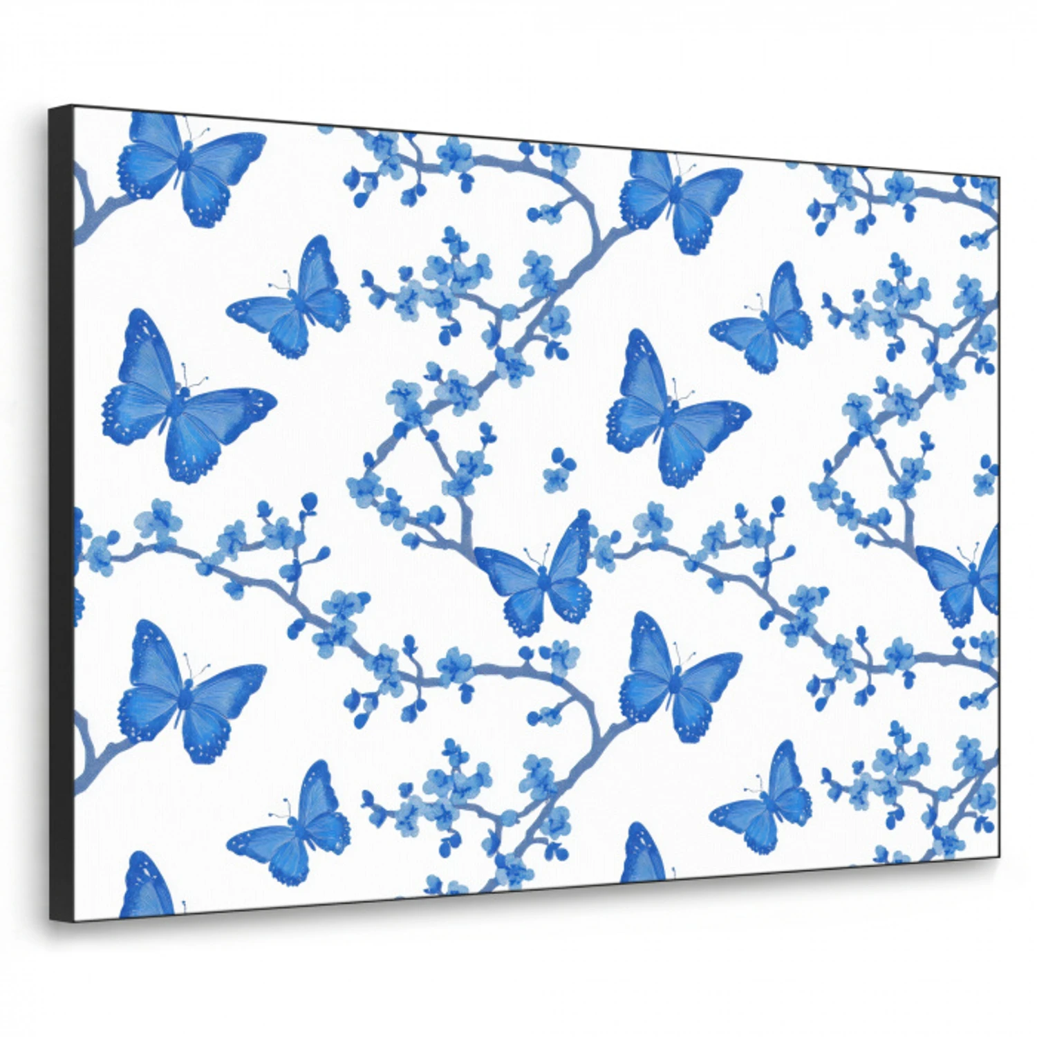 Vlinder - Bloemen - Blauw Textielframe zwart klein 947 -3d