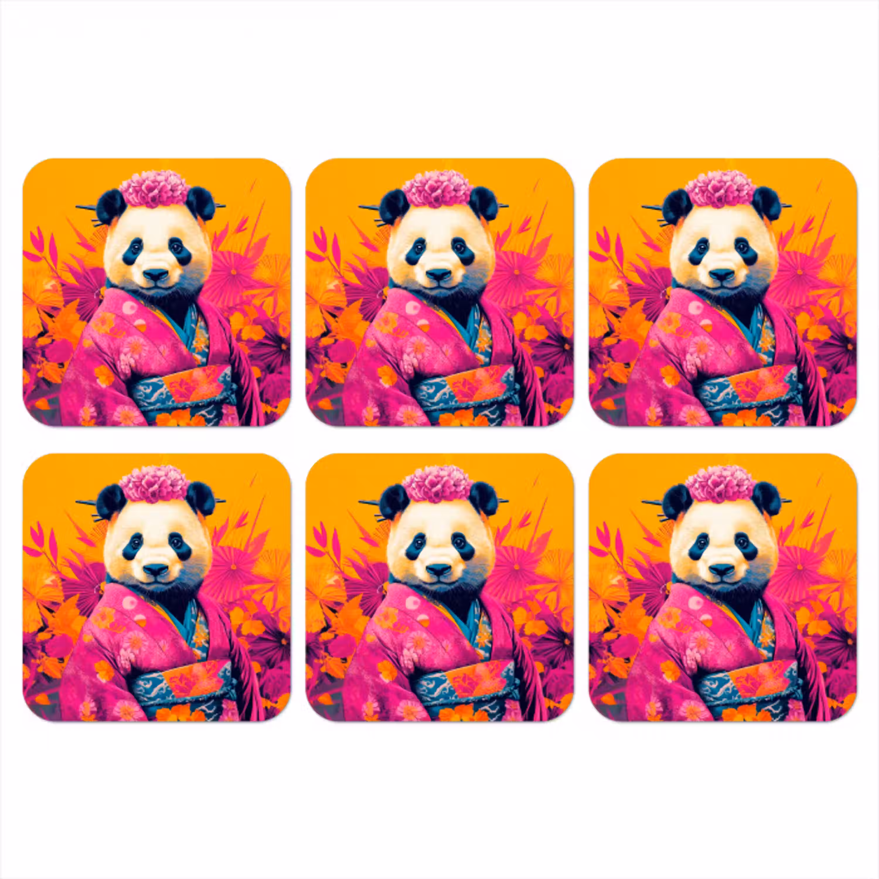 Kimono - Roze - Panda - Bloemenkroon onderzetter kurk middel -3d