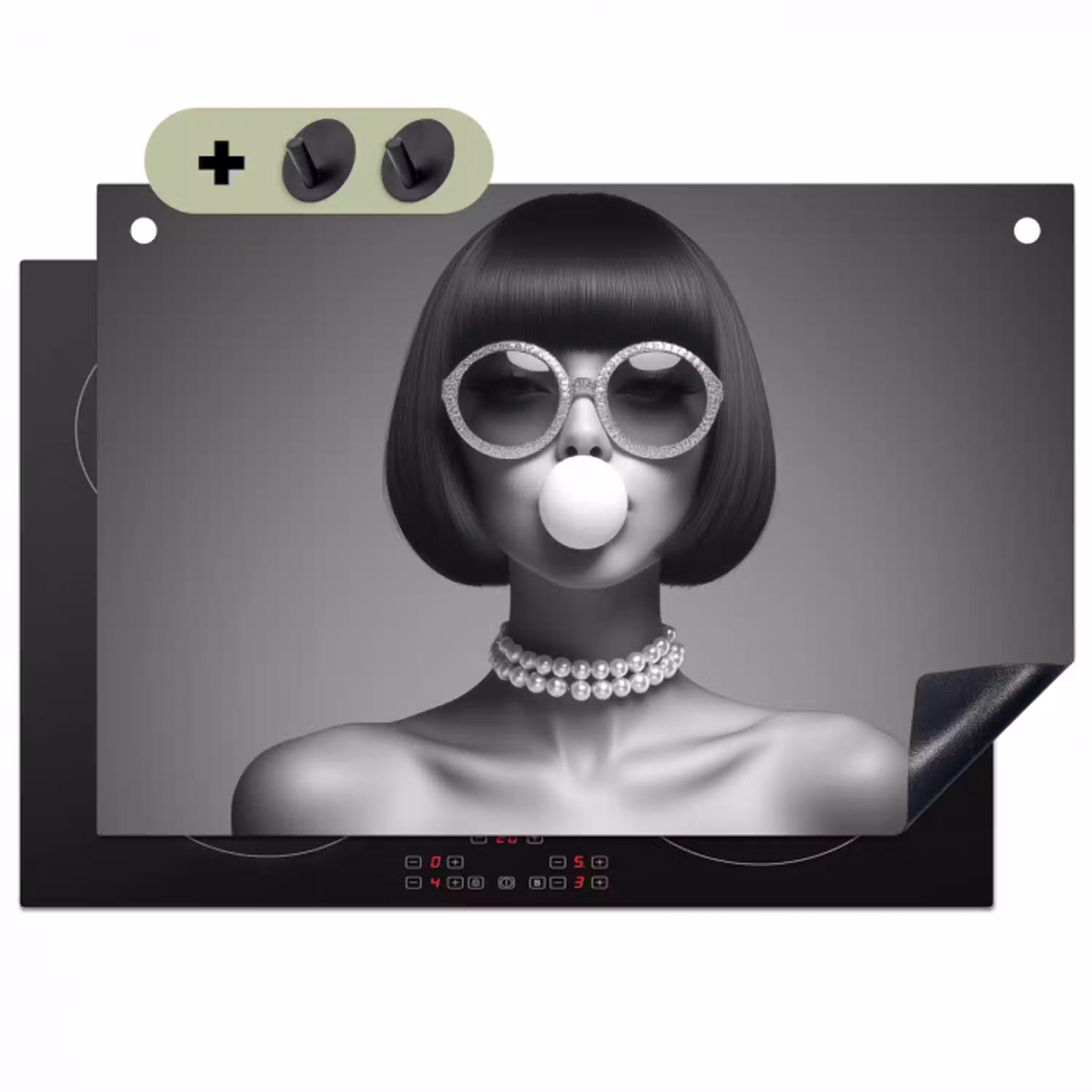Vrouw - Zwart Wit - Ketting - Zonnebril Inductie beschemer met haakjes klein -3d
