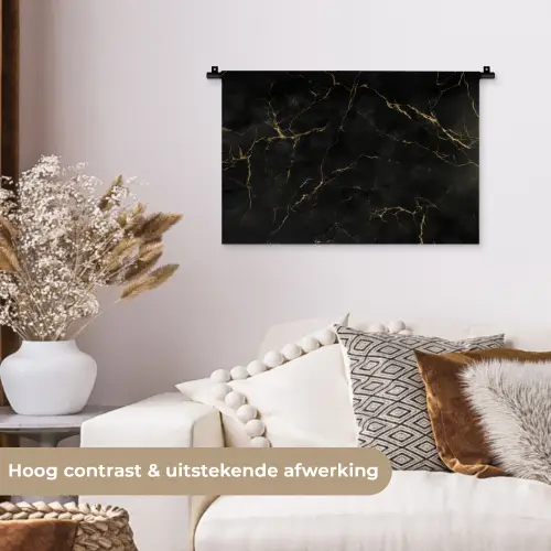 Zwart marmer - Gouden aders - Klassiek Wandkleed katoen klein -sfeer1