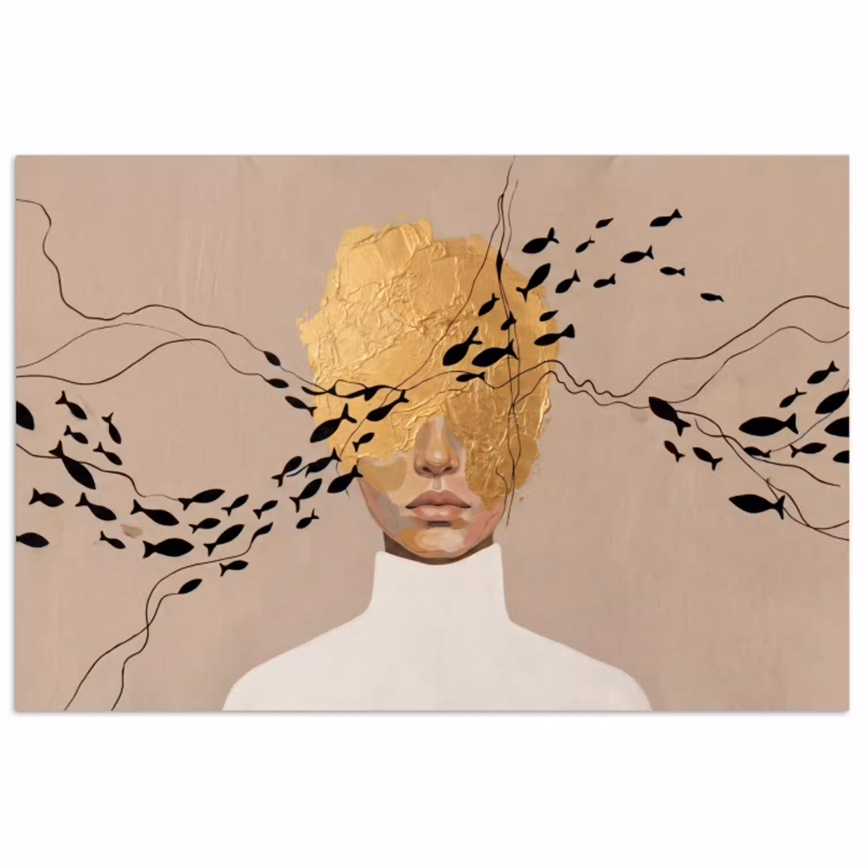 Modern - Vrouw - Goud poster papier klein -3d