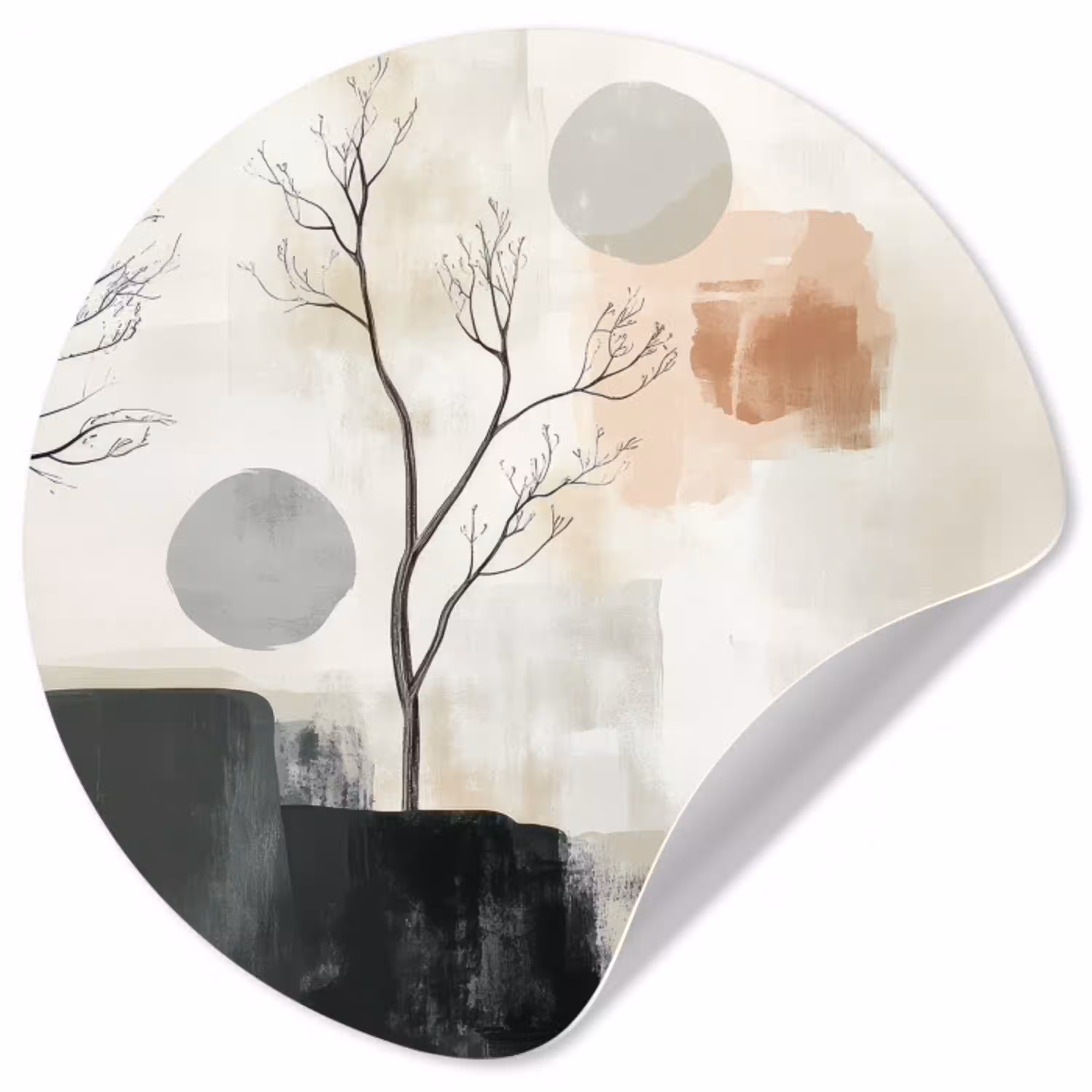 Wabi sabi - Beige - Plant Wandcirkel behangsticker klein -3d