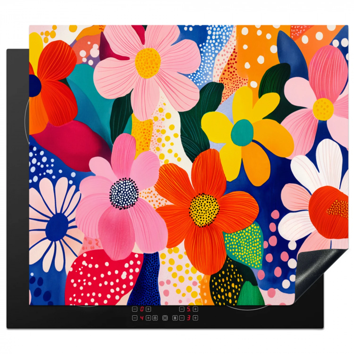 Bloemen - Kleurrijk - Stippen Inductie beschermer vinyl 3mm middel -3d