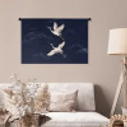 Kraanvogels - Nachthemel - Blauw Wandkleed katoen middel -sfeer4