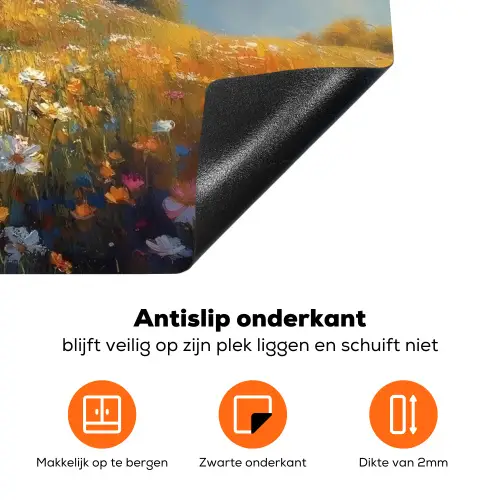 Windmolen - Heuvel - Bloemen - Kleurrijk Inductie beschermer vinyl 3mm klein -zzzzzzz-td-onderkant