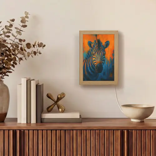 Zebra - Abstract - Blauw Light Box met kabel (Tafellamp) klein -sfeer2
