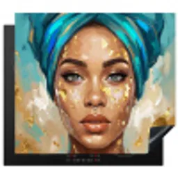 Portret - Vrouw - Schilderij - Blauw - Goud - Expressief Inductie beschermer vinyl 3mm middel -3d