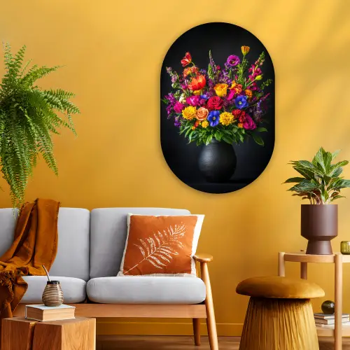 Felgekleurd - Bloemen - Vaas Wandcirkel Ovaal Glas middel -sfeer4