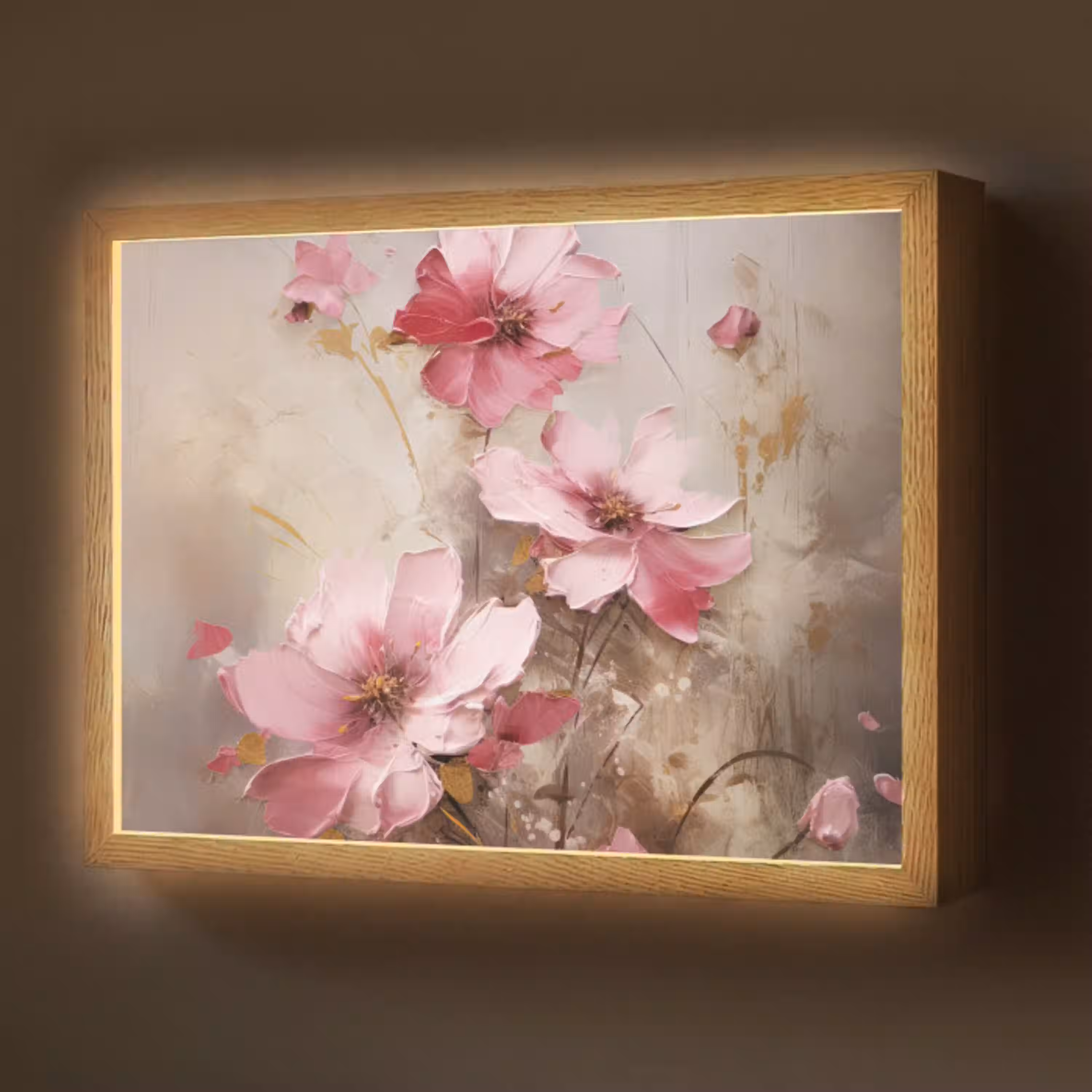Bloemen - Roze - Kunst - Watercolor Light Box met batterij (Wandlamp) middel -z3d_website