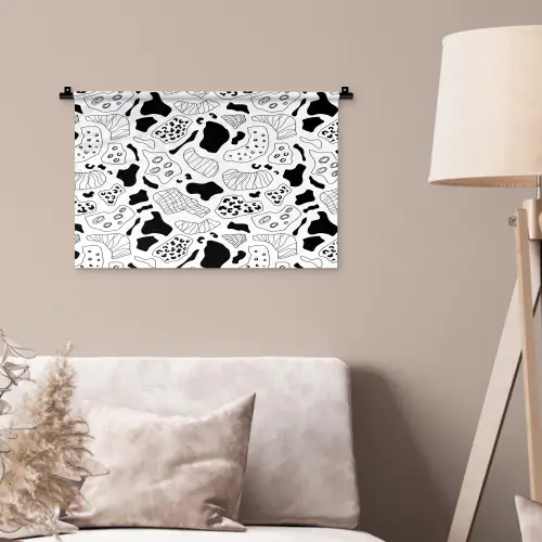 Abstract - Zwart - Wit - Diversiteit Wandkleed katoen klein 269 -sfeer4