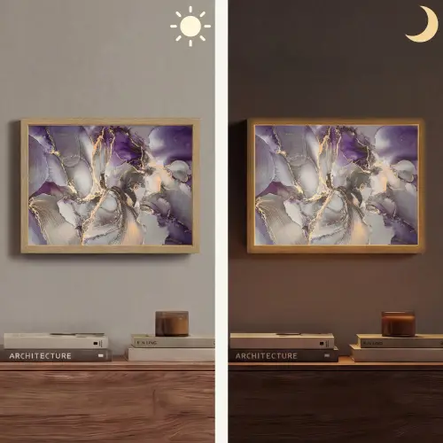 Goud - Paars - Marmer Light Box met batterij (Wandlamp) middel -sfeer3