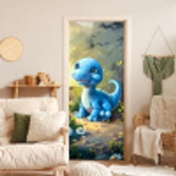 Dino - Blauw - Baby - Dinosaurus deurposter klein -sfeer2