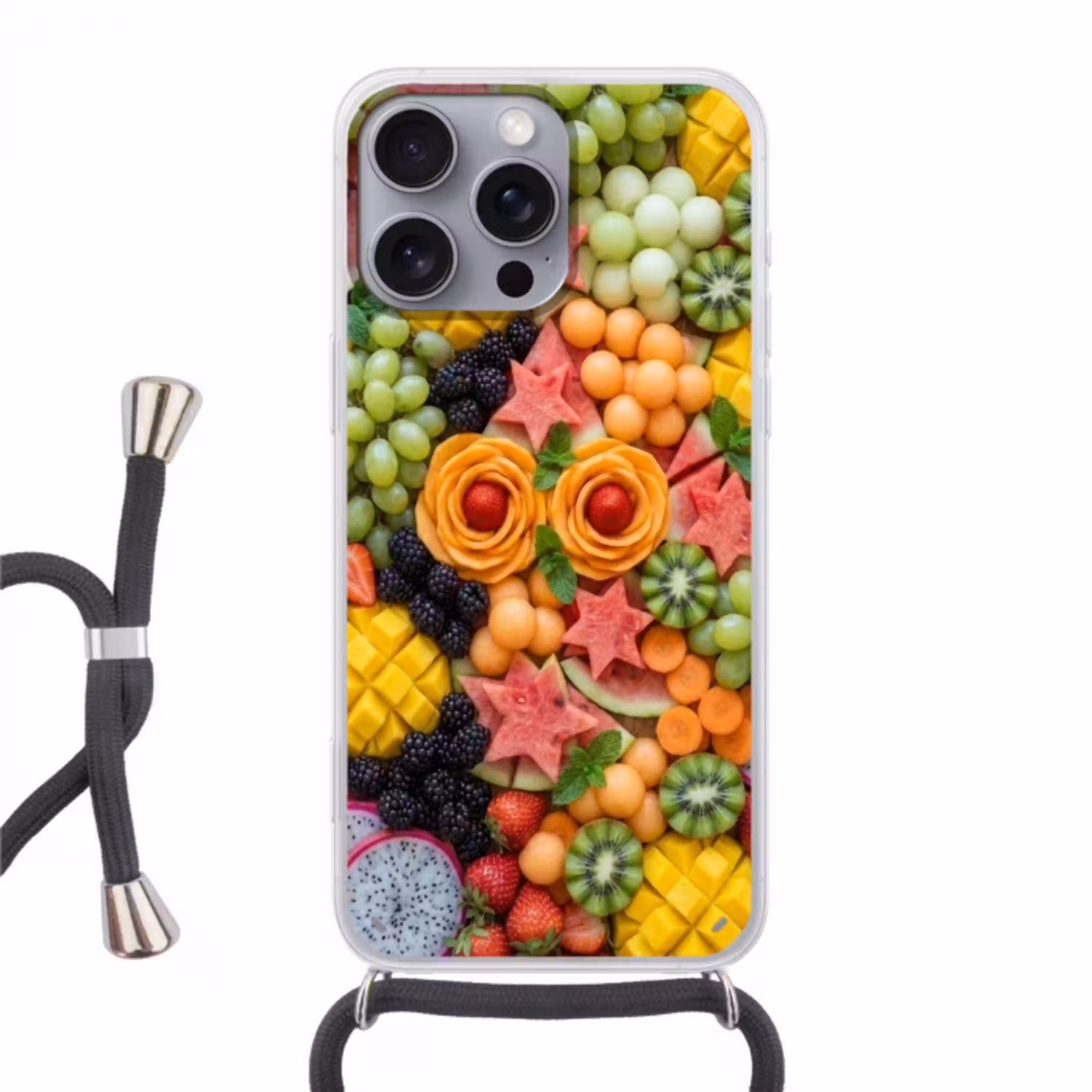 Fruit - Variatie - Kleurrijk - Vers - Eten Hoesje iPhone 16 Pro Max met koord klein -3d