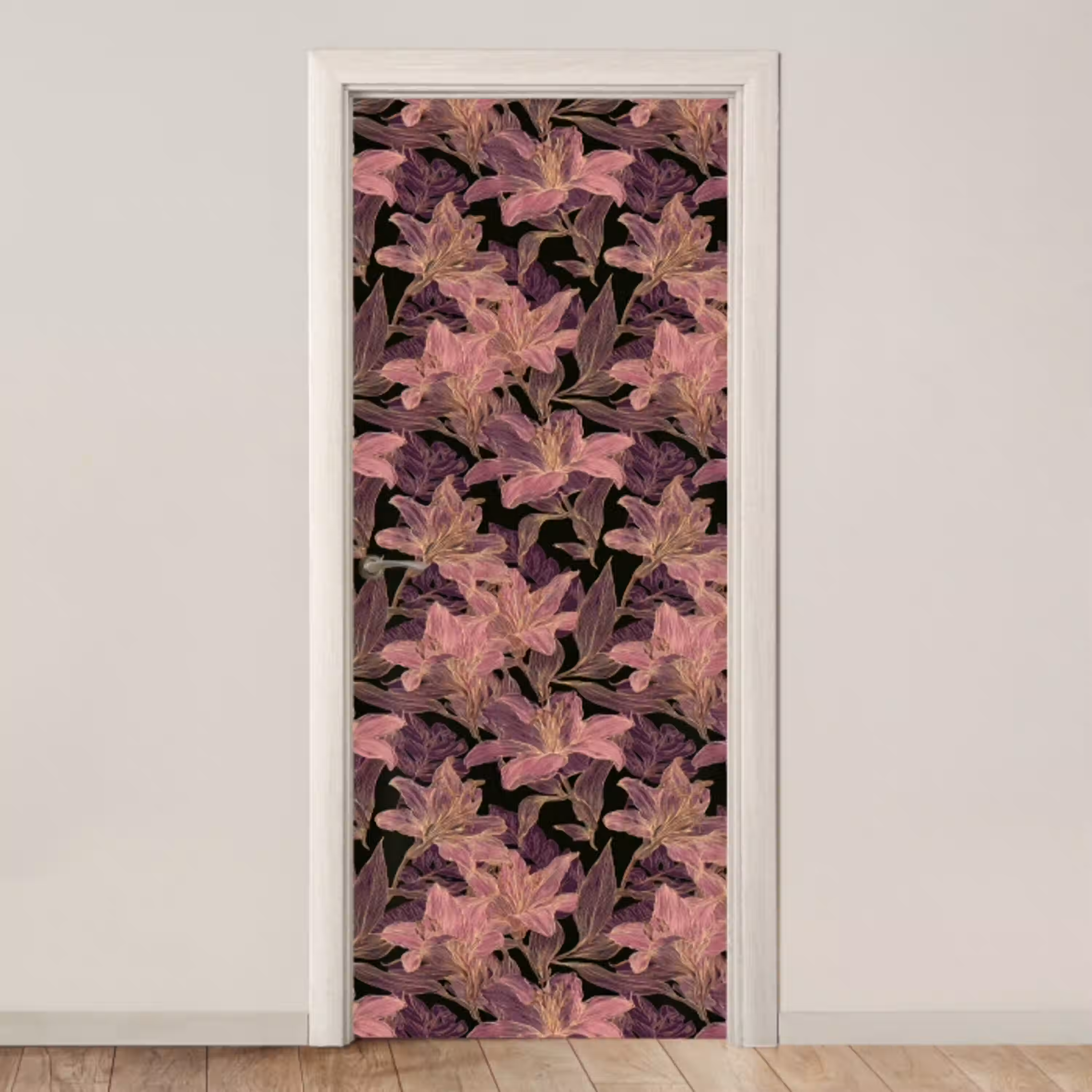 Lelies - Patroon - Paars - Goud deurposter klein 289 -3d_beige