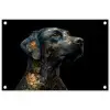 Hond - Zwart - Bloemen tuinposter los doek klein -3d