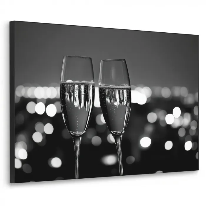 Bubbels - Proosten - Champagneglazen - Stadslichten Textielframe - compleet frame klein -3d