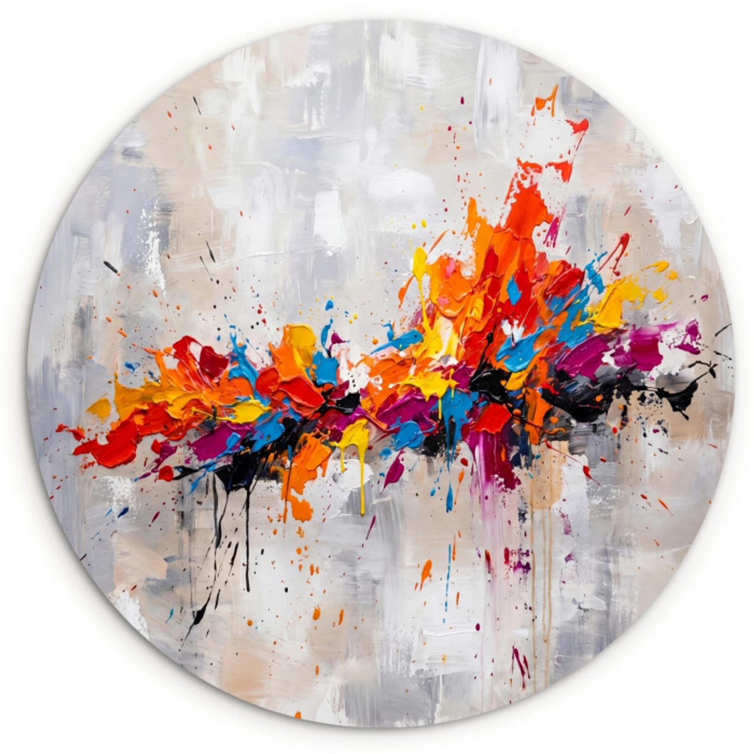 Abstract - Schilderij - Kleurrijk - Dynamisch Wandcirkel kunststof plaat 5mm dik klein -3d