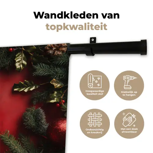 Kerst - Quote - Rood - Kerstballen Wandkleed katoen klein -sfeer2