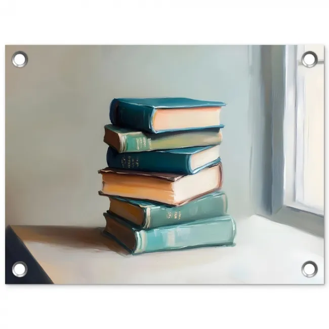 Stapel - Boeken - Groen - Daglicht tuinposter los doek klein -3d