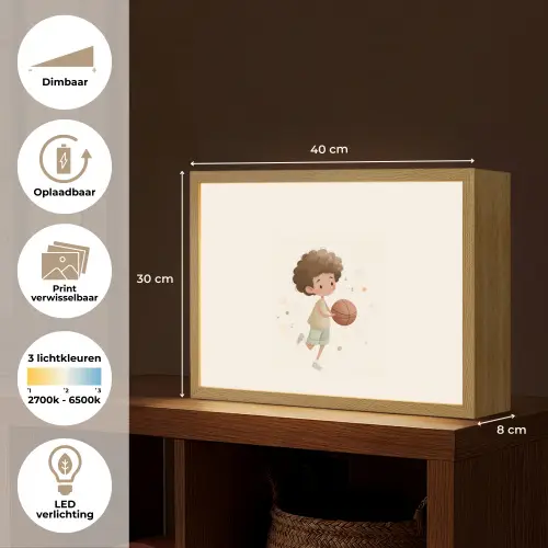 Beige - Jongen - Stippen - Basketbal Light Box met batterij (Wandlamp kind) middel -USP_websiteoverzichtNL