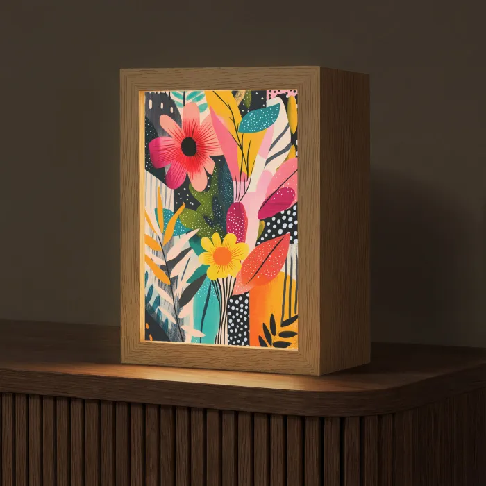 Schilderij - Abstract - Bloemen - Roze Light Box met kabel (Tafellamp) klein -z3d_website
