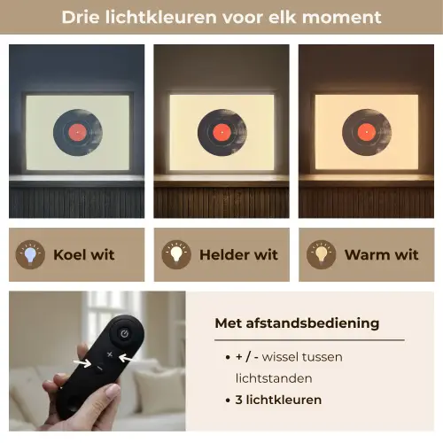 Illustratie - Vinylplaat - Beige - Vintage Light Box met batterij (Wandlamp) middel -USP_lichtkleurNL