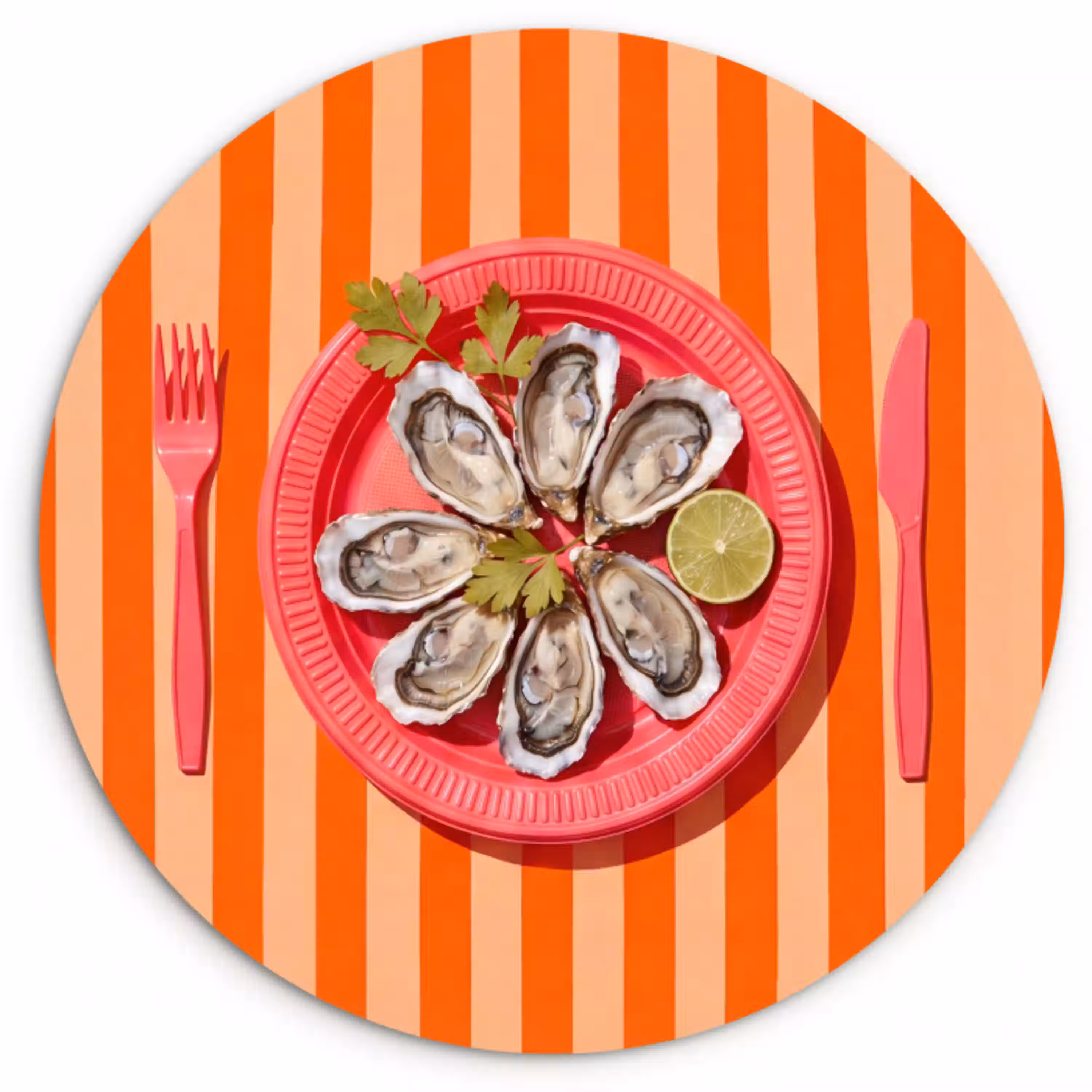 Eten - Oester - Zeevruchten - Oranje - Modern Wandcirkel kunststof plaat 5mm dik klein -3d