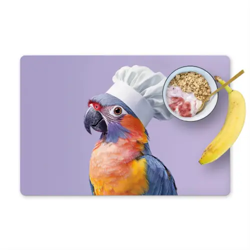 Papegaai - Koksmuts - Paars - Cute Placemat vinyl groot -zzzproduct_Kitchenyeah-website