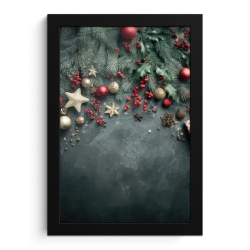 Kerstomlijsting - Hulst - Kleurrijk fotolijst zwart zonder passe partout klein -3d